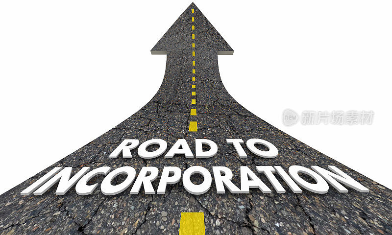 Road to incorporated LLC LLP INC Words Arrow 3d插图